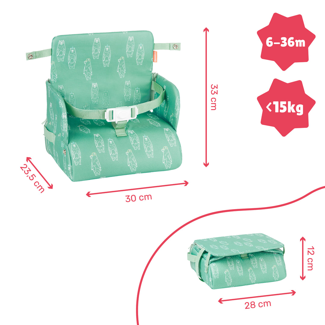 AOIEORD - Sedia rialzo per bambini, in poliuretano, lavabile, con 2 cinghie e fibbia di sicurezza, per tavolo da pranzo, sedile booster portatile (elefante rosa